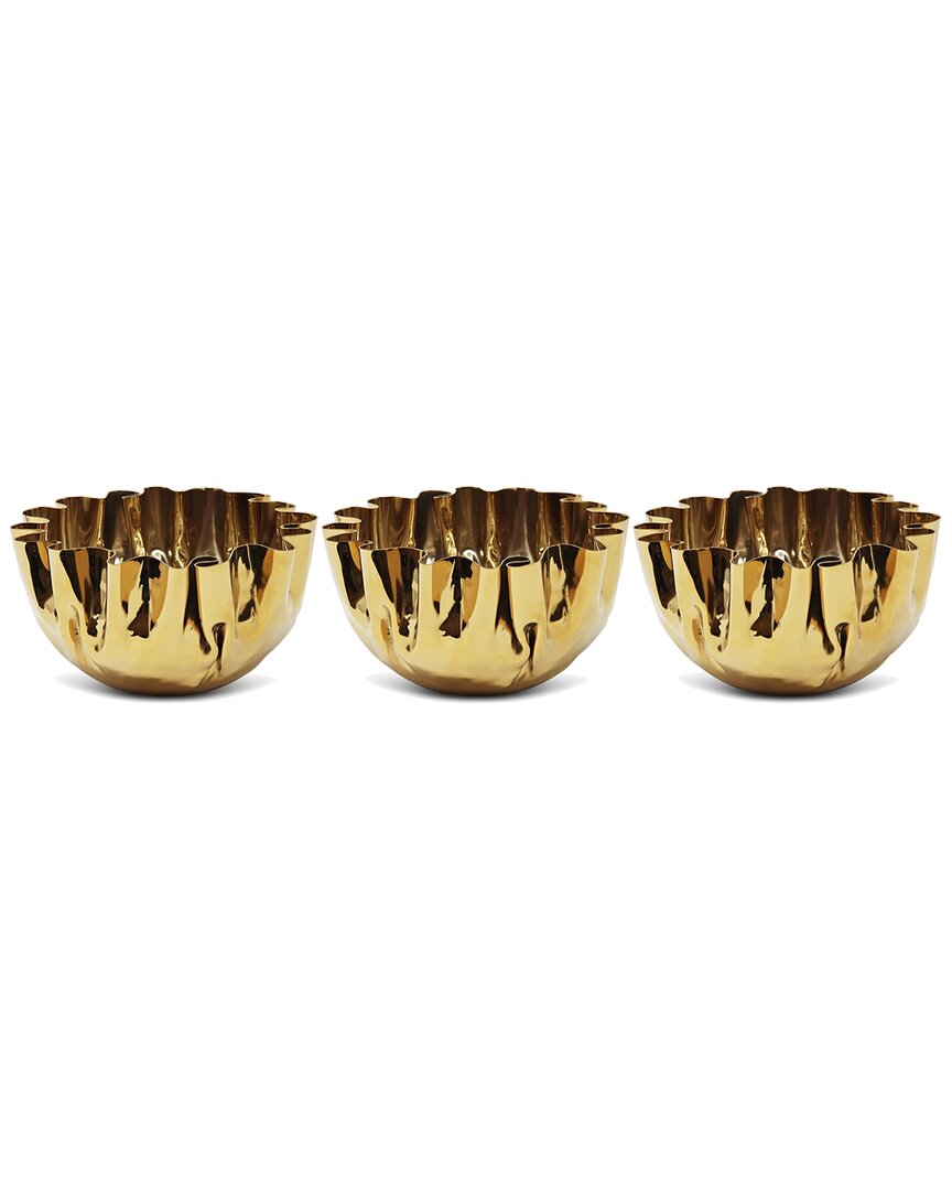 Vivience Set Of 3 Gold Crushed Bowls In Gold