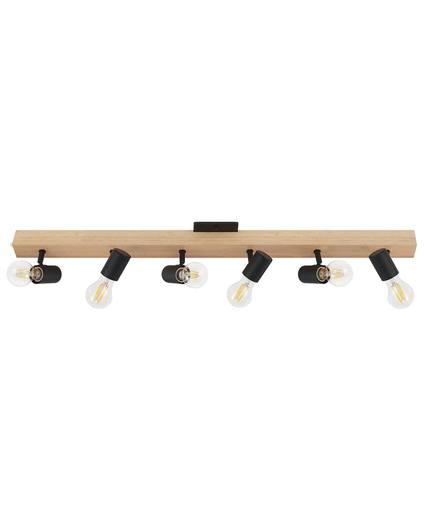 Eglo Kingswood 6 Light Open Bulb Track Light With Natural Wood & Black Finish