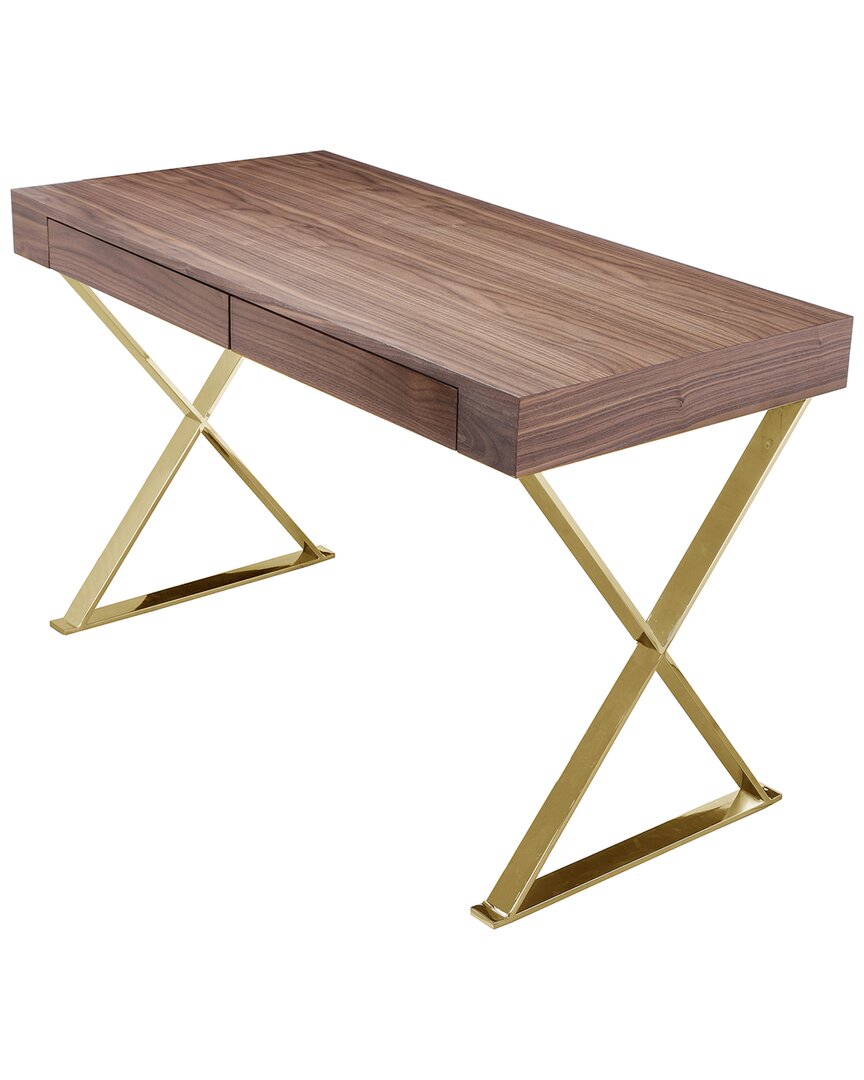 Pangea Home Gold Alexa Desk In Brown