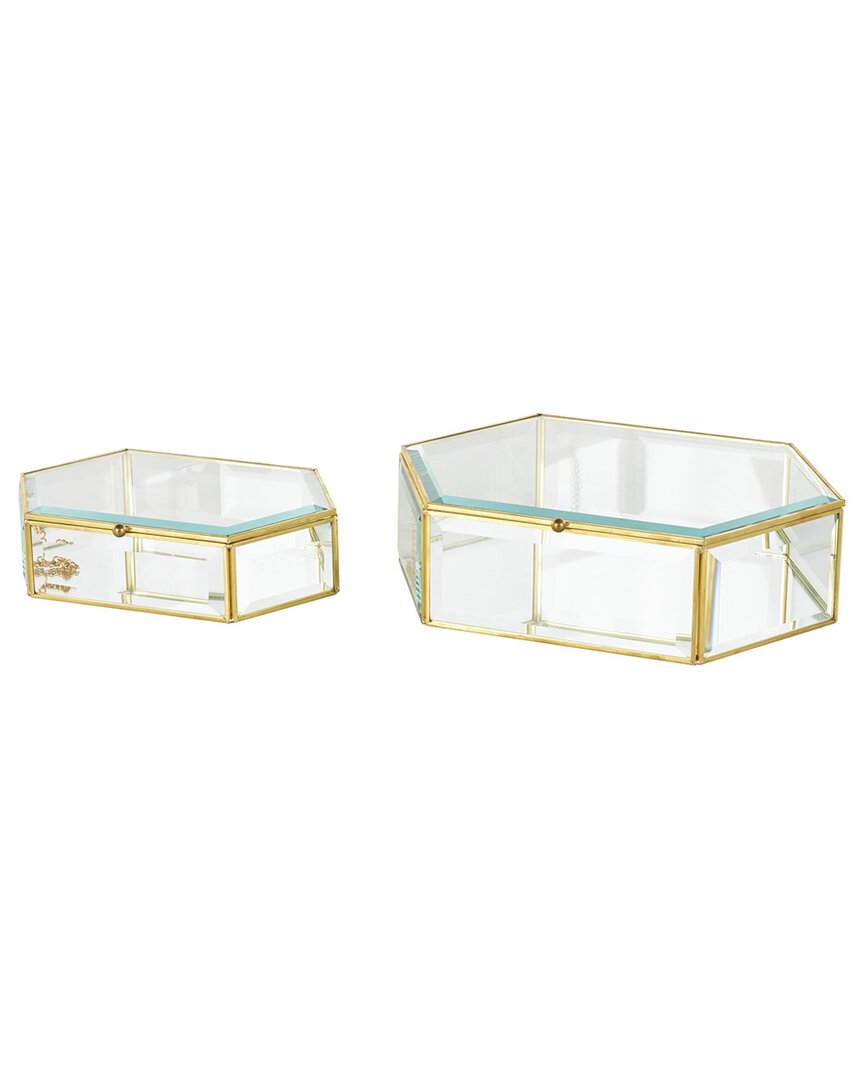 Peyton Lane Set Of 2 Geometric Glass Beveled Hexagon Decorative Jewelry Box