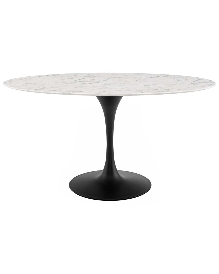 Modway Lippa 60in Oval Artificial Marble Dining Table In Black