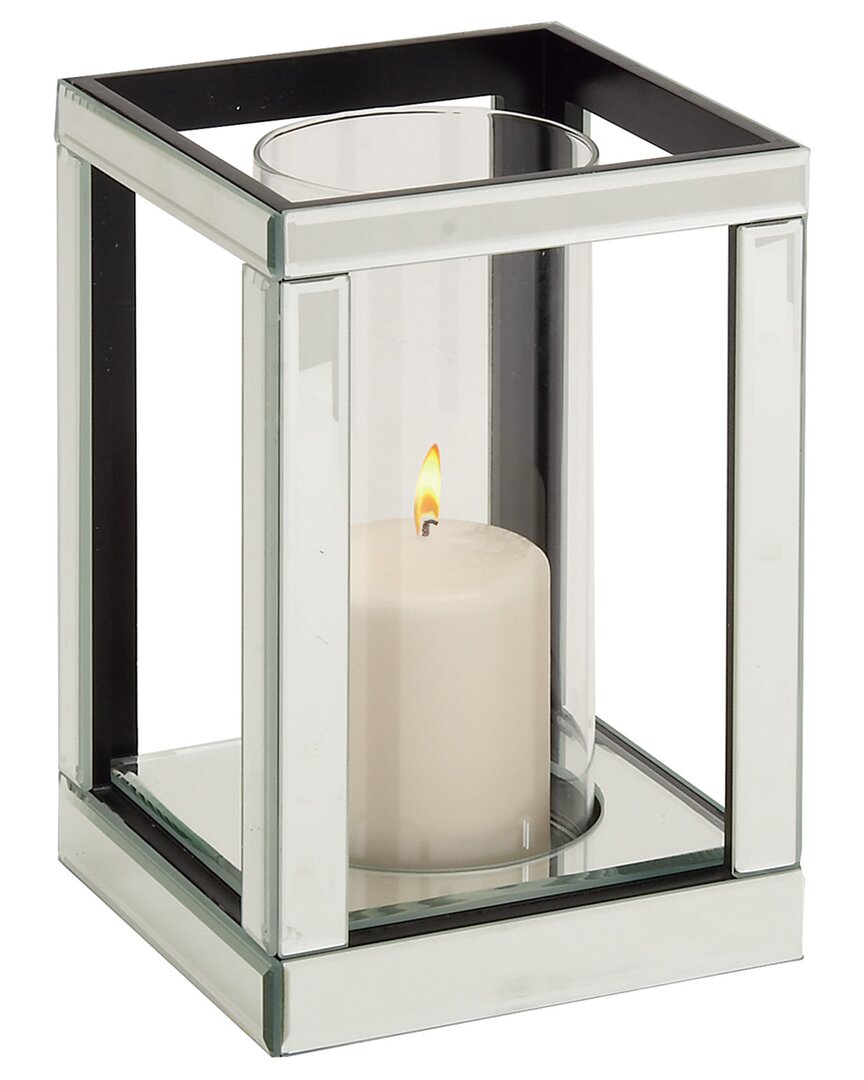 Peyton Lane Glass Pillar Candle Holder With Mirrored Accents In Silver