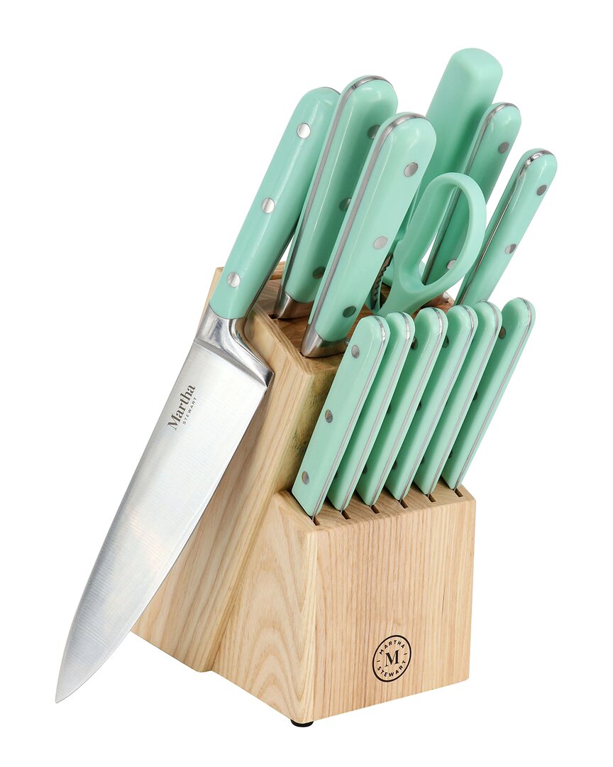 Martha Stewart Everyday 14pc Stainless Steel Cutlery & Wood Block Set In Green