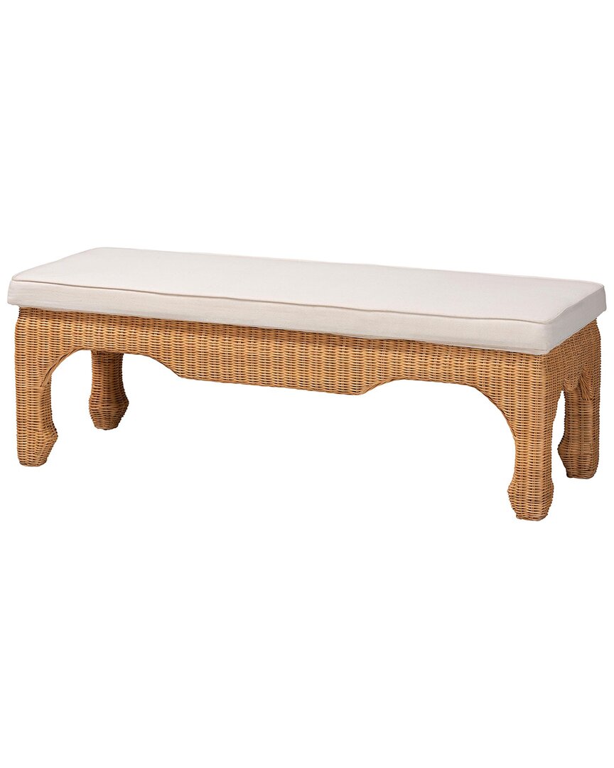 Baxton Studio Abena Ming Style Rattan Bench With Cushion In Brown
