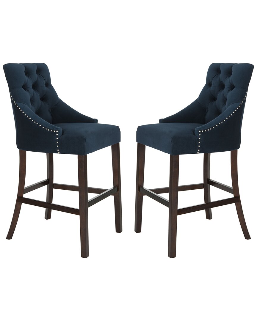 Safavieh Set Of 2 Eleni Tufted Bar Stools In Blue