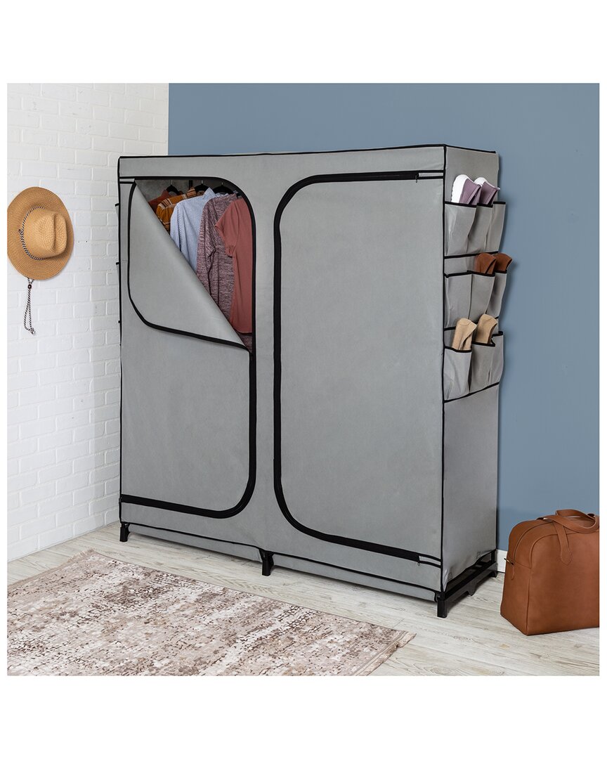 Honey-can-do 60-inch Wide 2-door Portable Wardrobe Closet With Cover & Side Pockets In Grey