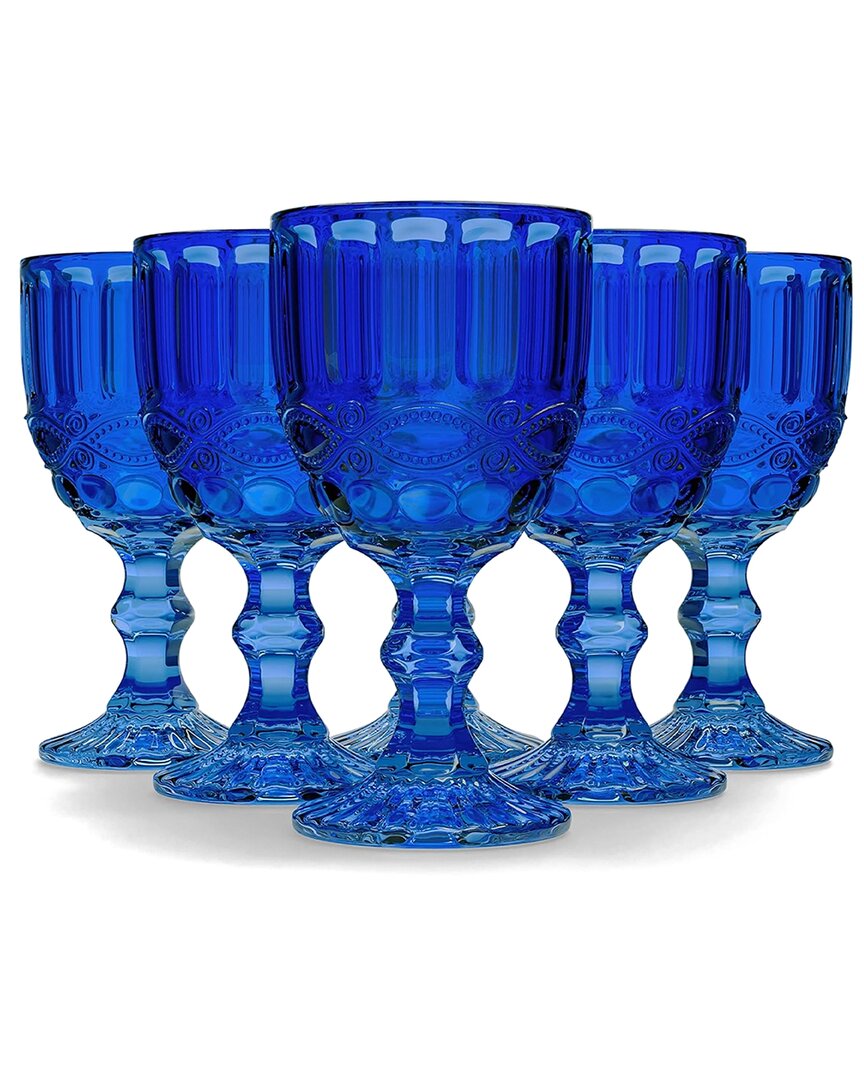 Jay Imports Embossed Set Of 6 Wine Glasses In Blue