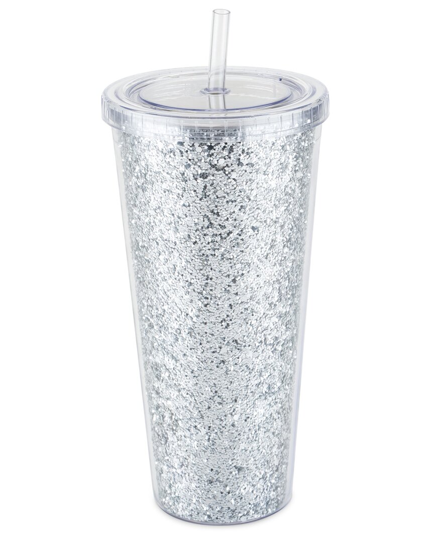 Blush Glam Silver Double Walled Glitter Tumbler, 24 oz
