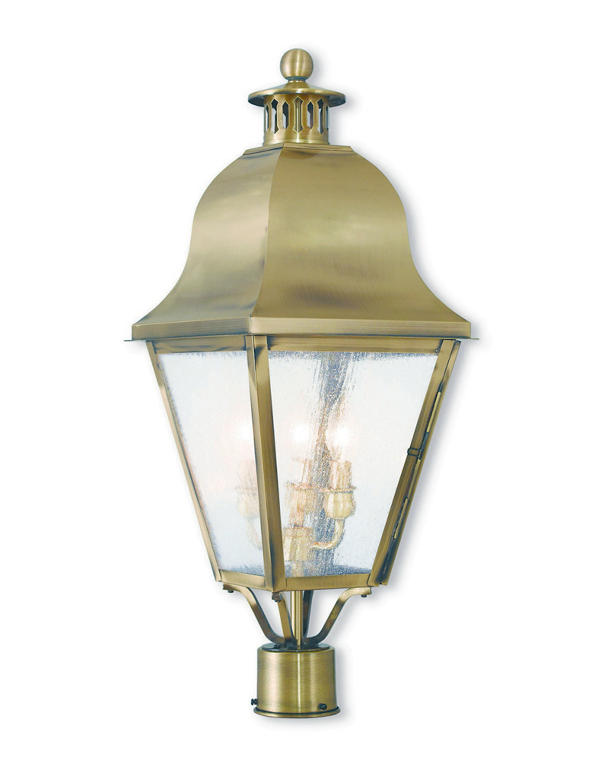 Image of Livex Amwell -Light Antique Brass Post-Top Lantern