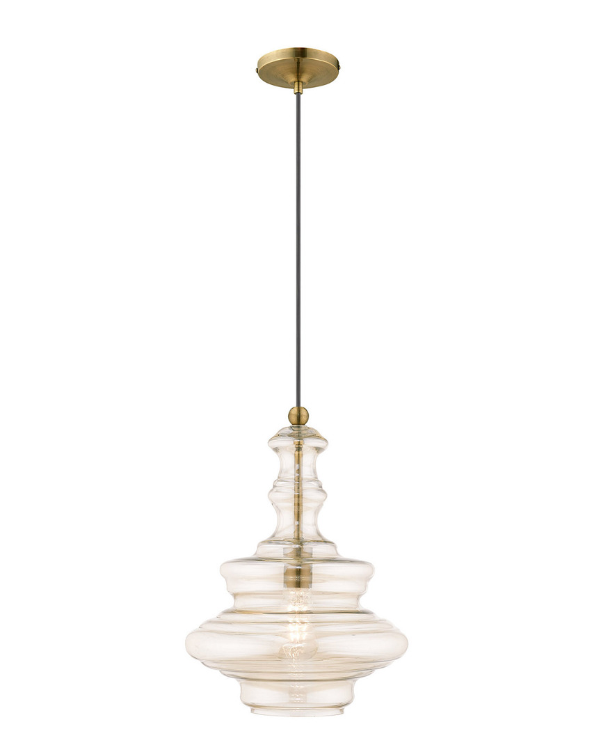 Livex Lighting Livex Art Glass 1 Lt Antique Brass Mini Pendant