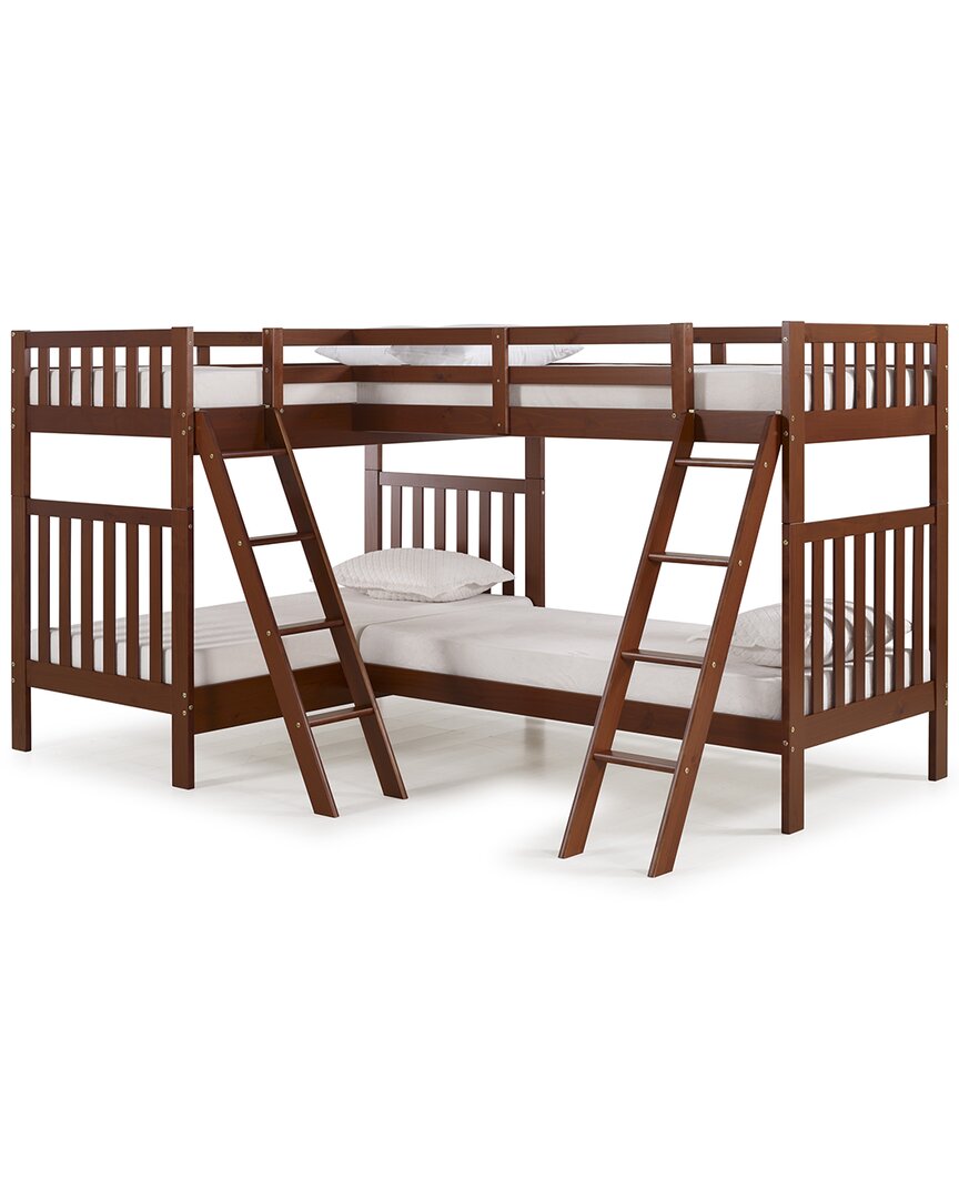 Alaterre Aurora Twin Over Twin Wood Bunk Bed With Quad-bunk Extension