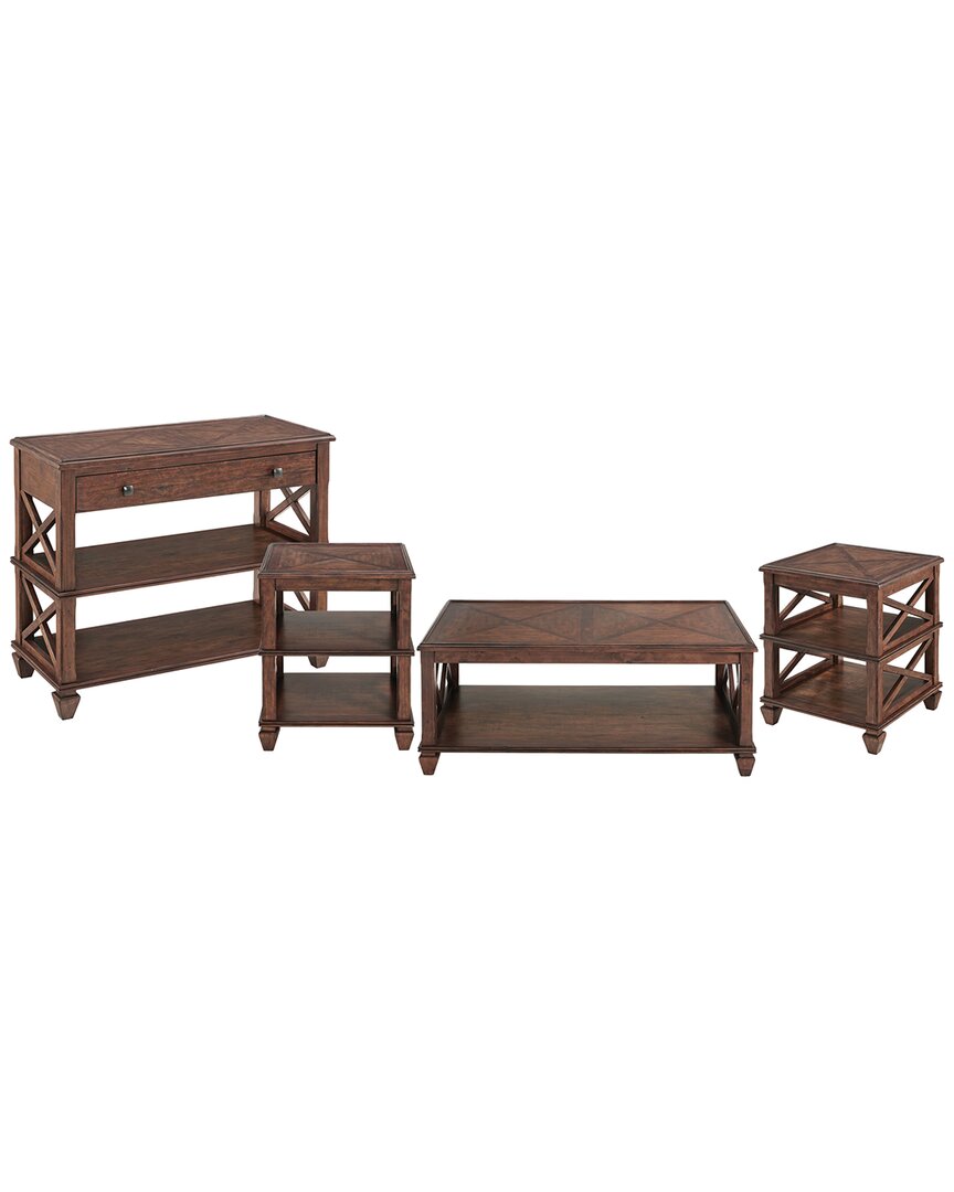 Alaterre Stockbridge 4pc Wood Living Room Set With 45in Coffee Table, Two Square End Tables & Tv/sof