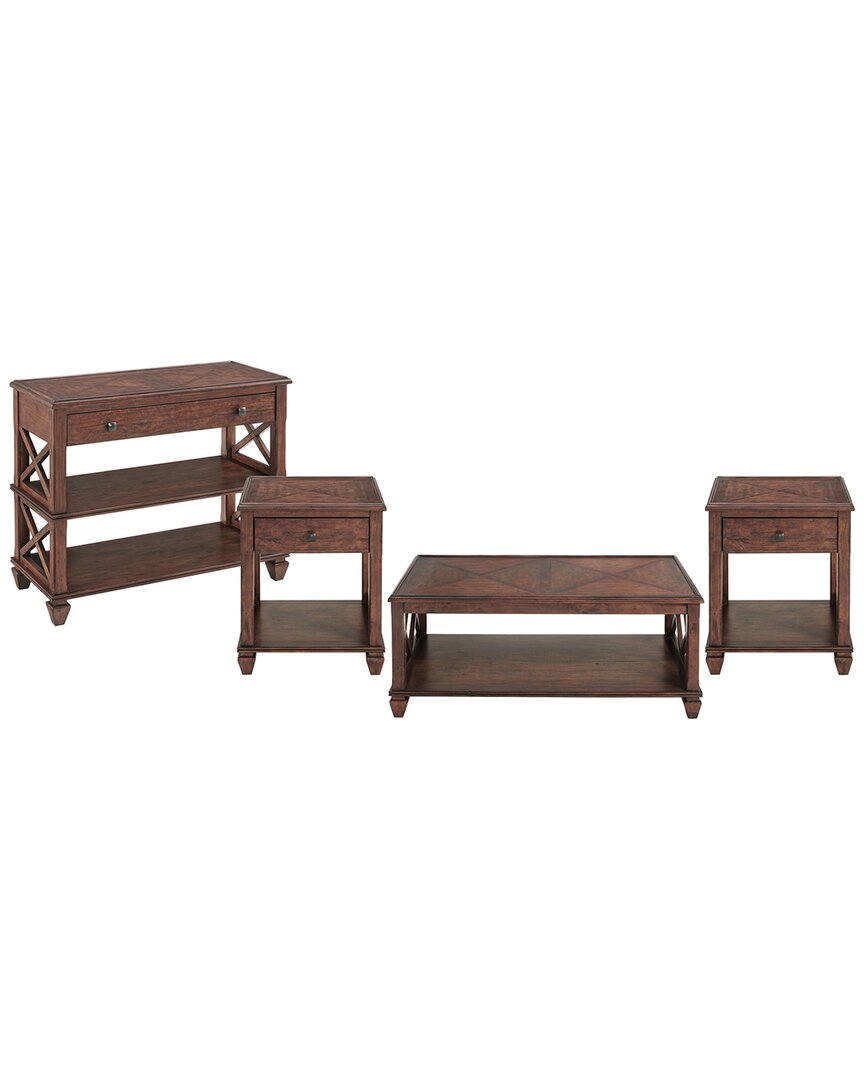 Alaterre Stockbridge 4pc Wood Living Room Set With 45in Coffee Table, Two Square 2 -shelf End Tables