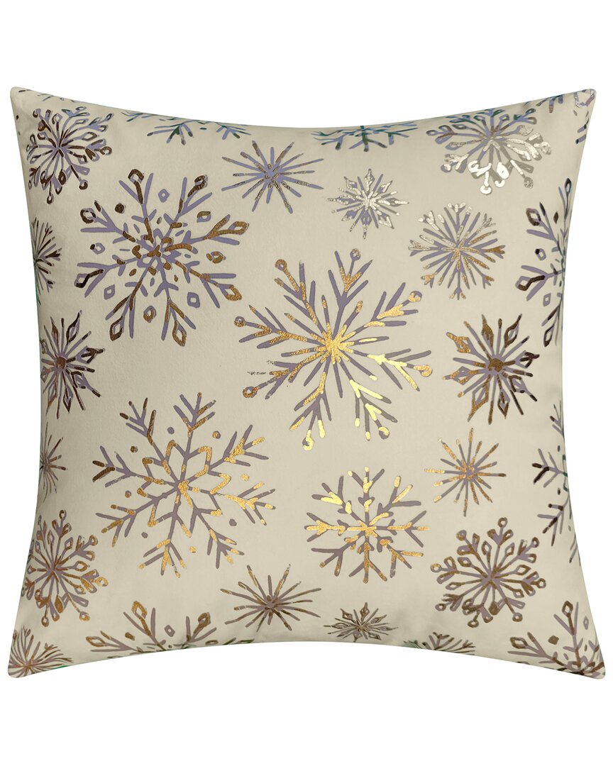 Edie Home Snowflakes Velvet Foil Print Holiday Decorative Pillow In Cream