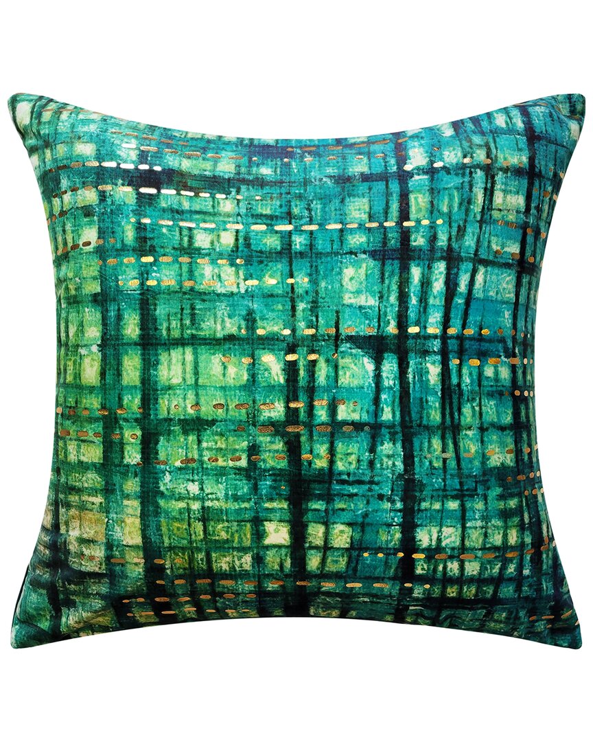 Edie Home Edie@home Velvet Rainforest Metallic Decorative Pillow In Olive