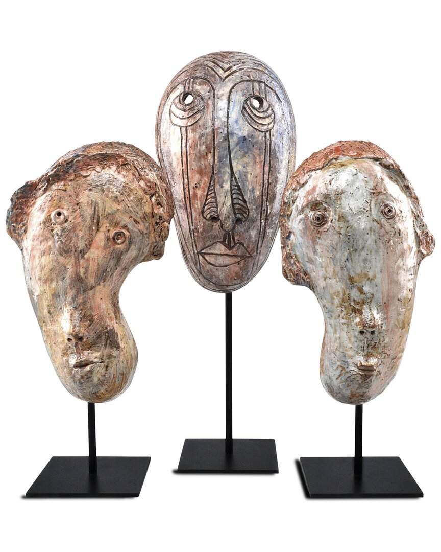 Currey & Company Set Of 3 Ceramic Glazed Masks