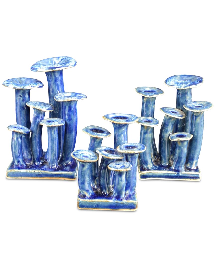 Currey & Company Set Of 3 2.75in Mushrooms Objet In Blue