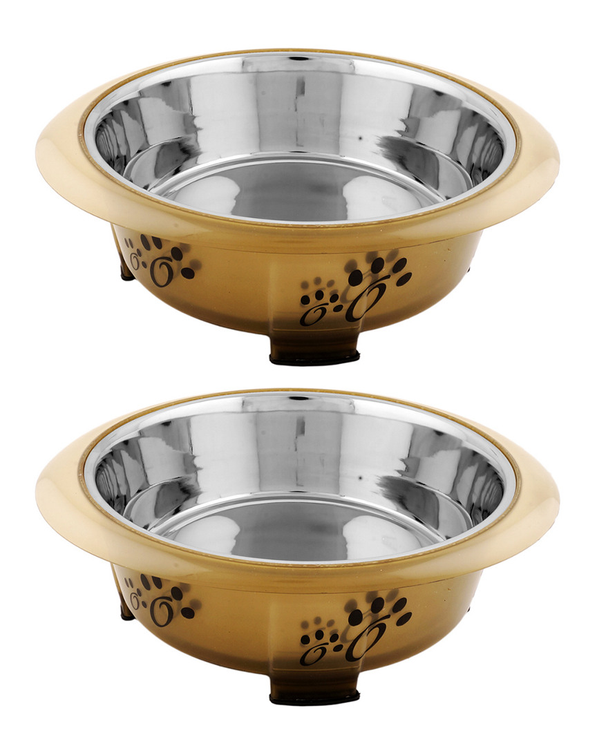 Iconic Pet Dnu Unprofitable  Set Of 2 Color Splash Designer Oval Fusion Bowls-small/medium In Metallic