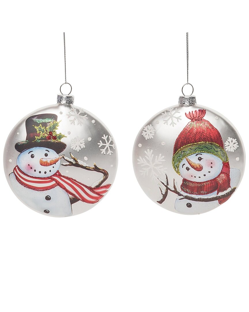Transpac Glass 4.5in Multicolored Christmas Snowman Ornament Set Of 2