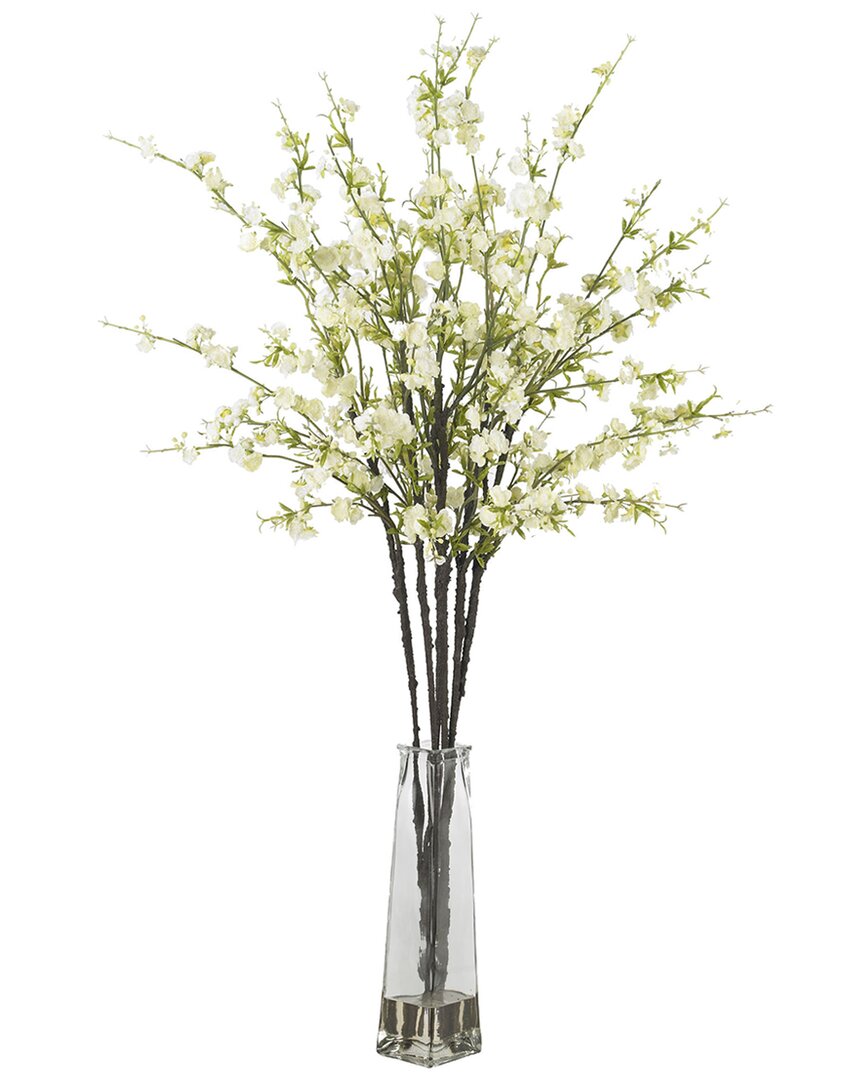 Nearly Natural Cherry Blossoms With Vase Silk Flower Arrangement In White