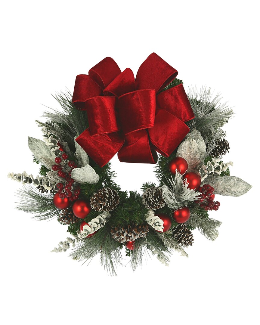 Creative Displays 28in Flocked Eucalyptus Christmas Wreath With Large Bow In White