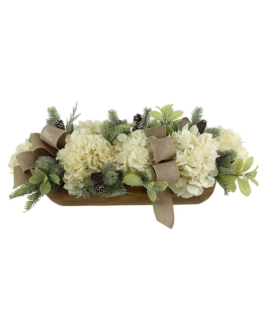 Creative Displays Modern Farmhouse Christmas Centerpiece With Hydrangeas & Burlap Bows In Cream