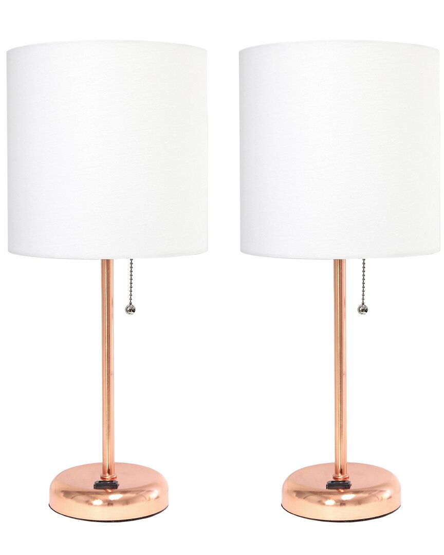 Lalia Home Set Of Two 19.5in Stick Table Desk Lamps With Charging Outlet & Drum Shade