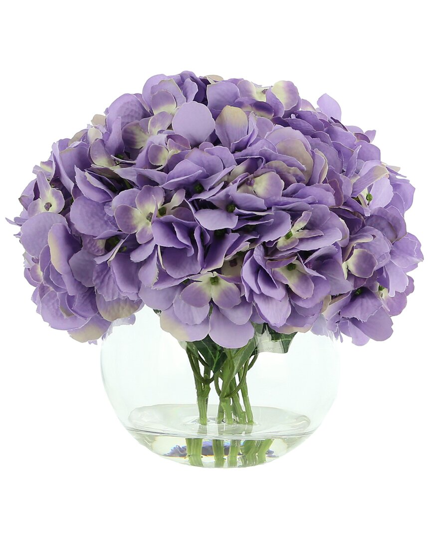 Creative Displays Purple Hydrangea Flower Arrangement In Round Glass Vase In Lavender