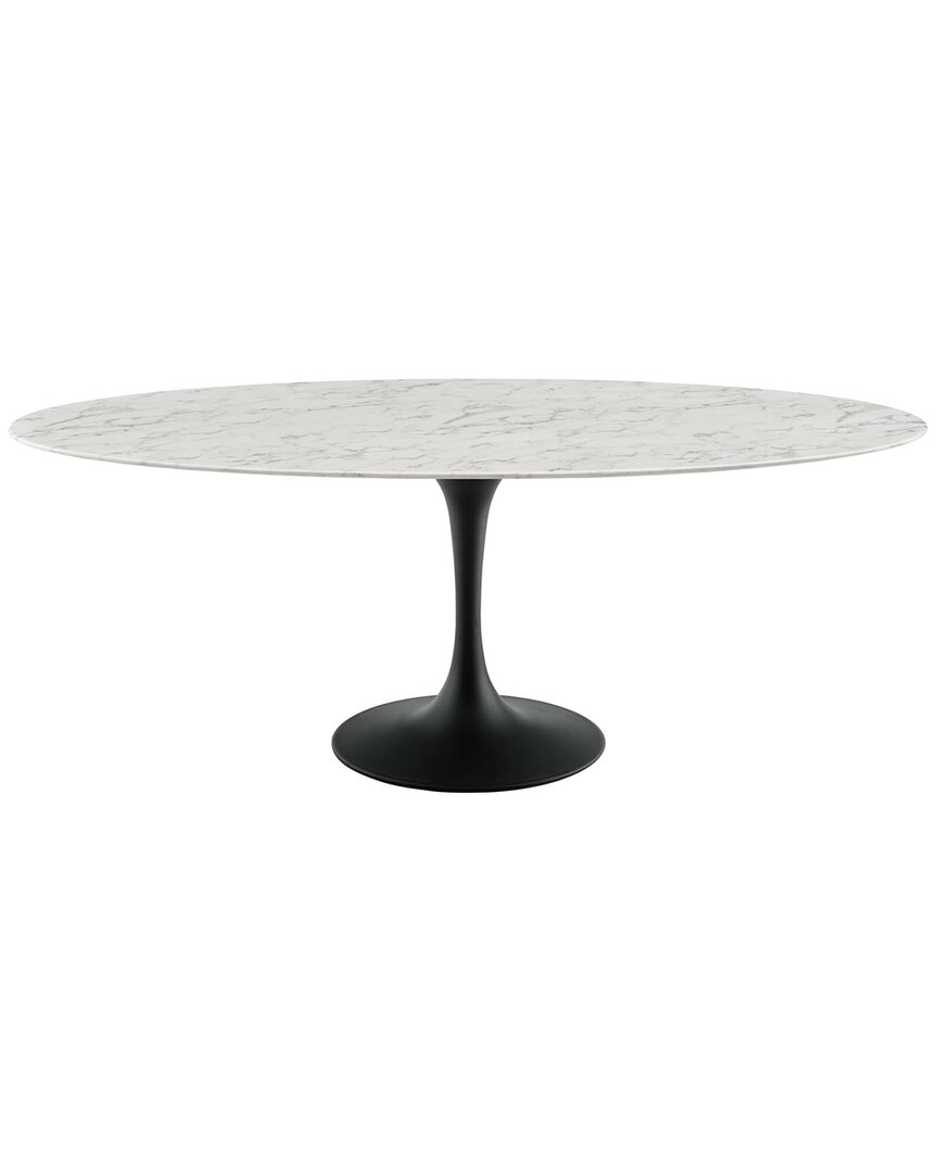 Modway Lippa 78in Oval Artificial Marble Dining Table In Black