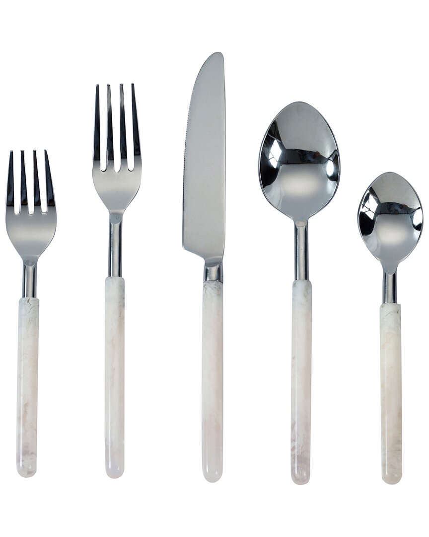 Tov Furniture Dnu  5pc Ribbed Stainless Steel Flatware - Service For 2 In White