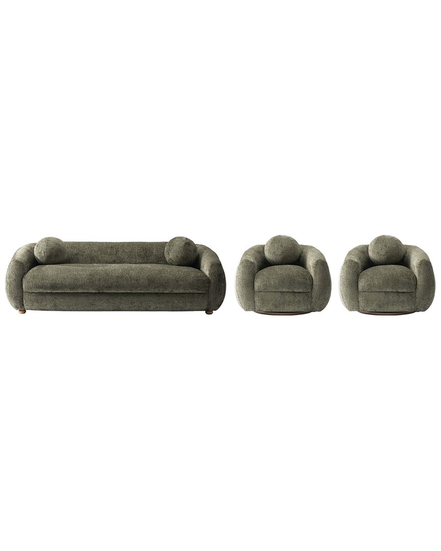Manhattan Comfort 3- Piece Modern Tribeca Chenille In Green