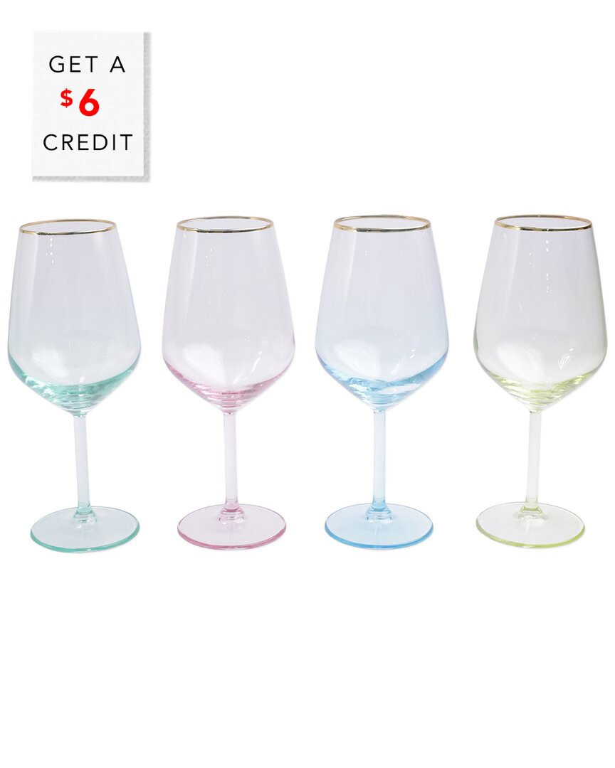 VIETRI VIVA BY VIETRI RAINBOW ASSORTED SET OF 4 WINE GLASSES WITH $6 CREDIT