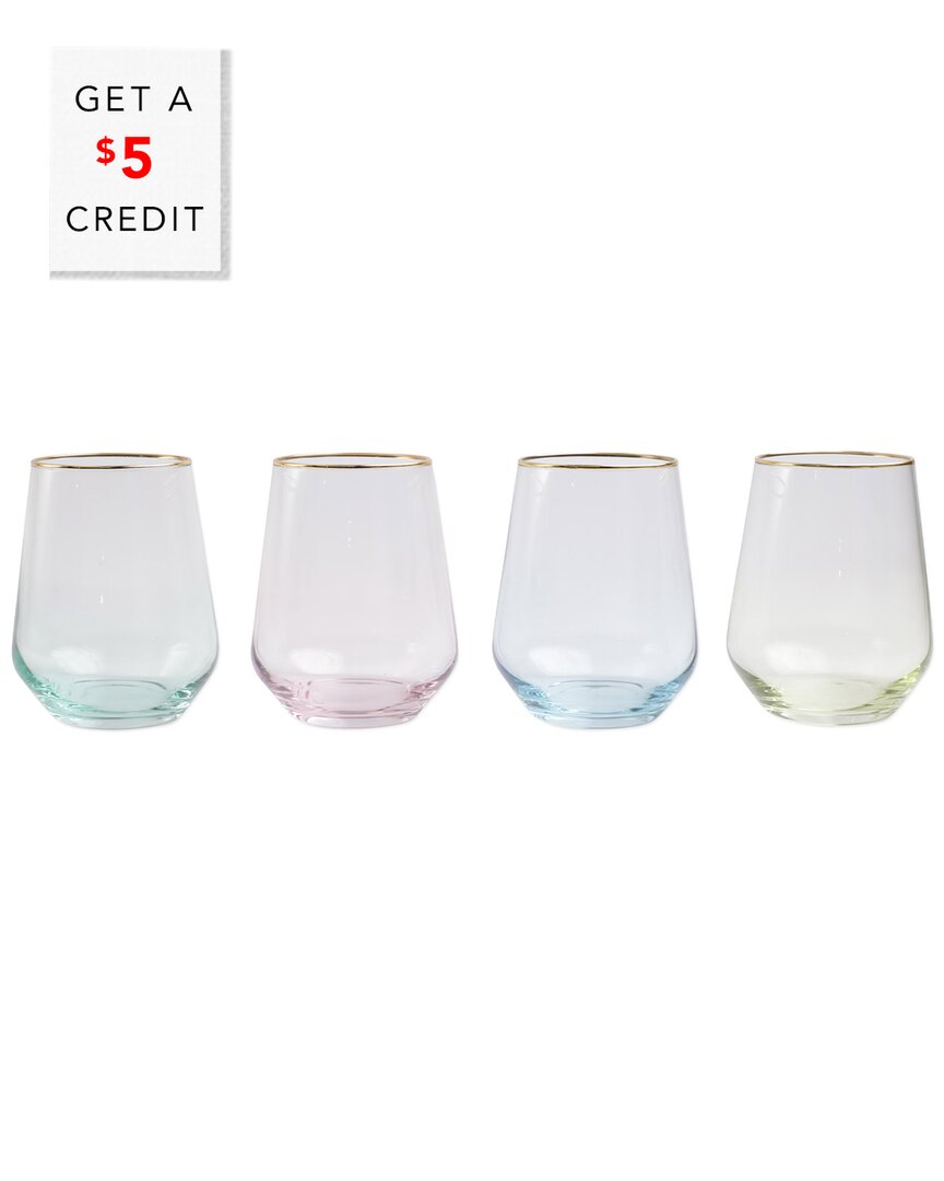 Vietri Viva By  Rainbow Assorted Set Of 4 Stemless Wine Glasses With $5 Credit In Multi