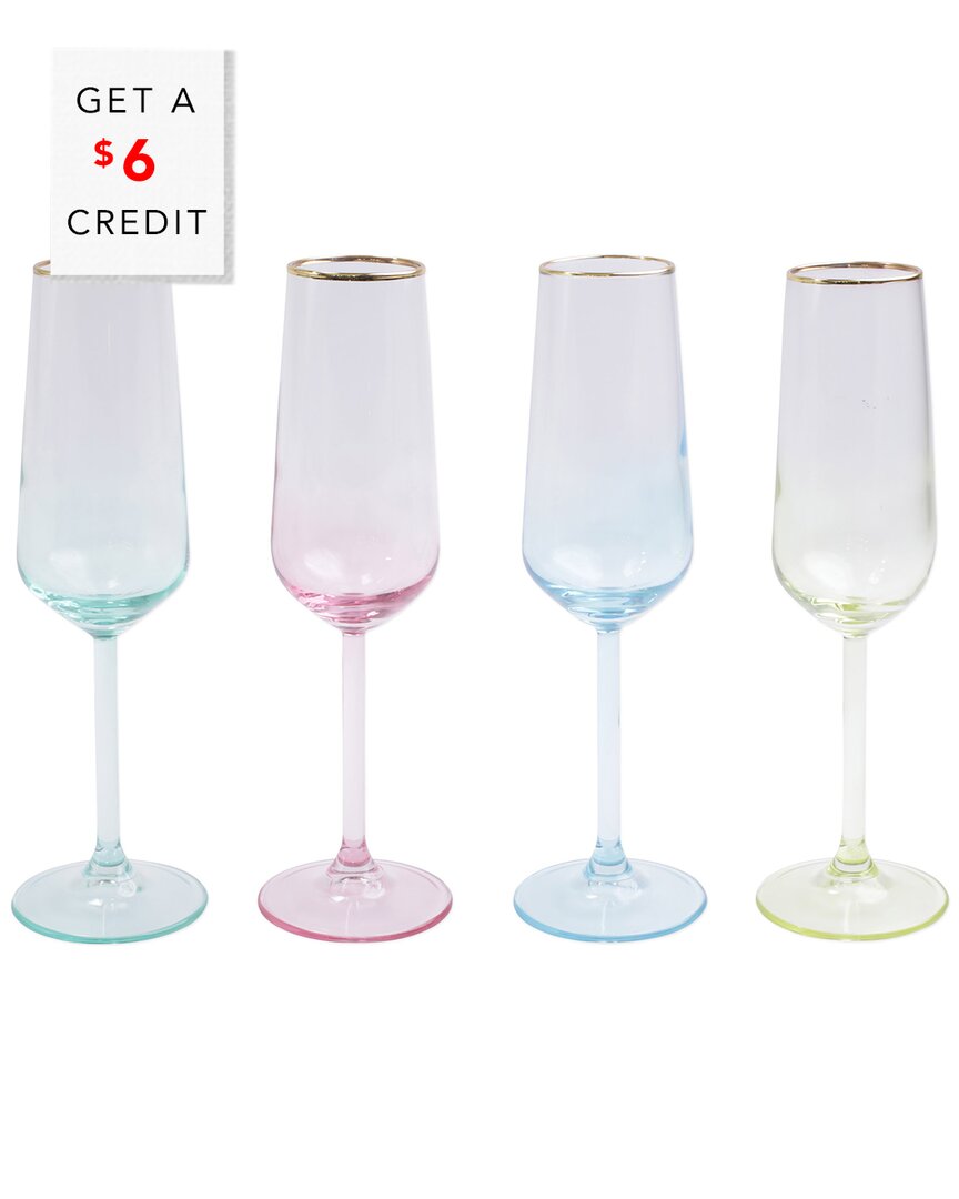 Vietri Viva By  Rainbow Assorted Set Of 4 Champagne Flutes With $6 Credit In Multi