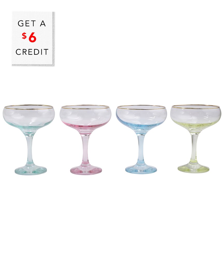 Shop Vietri Viva By  Rainbow Assorted Set Of 4 Coupe Champagne Glasses With $6 Credit In Multi