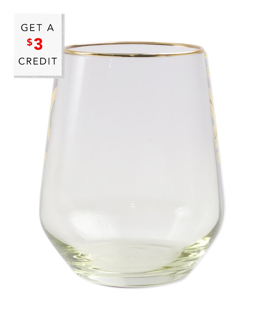 Vietri Dnu Unprofitable Viva By  Rainbow Yellow Stemless Wine Glass With $3 Credit