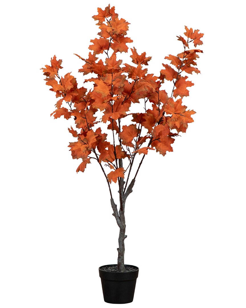 Nearly Natural 4ft Autumn Smoky Maple Artificial Fall Tree In Orange
