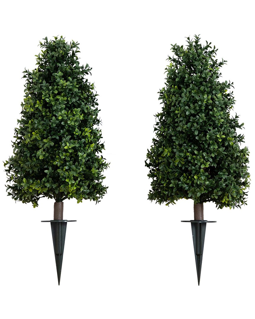 NEARLY NATURAL NEARLY NATURAL SET OF 2 2.5FT UV-RESISTANT ARTIFICIAL BOXWOOD PLANT WITH  INTEGRATED GROUND STAKE (I