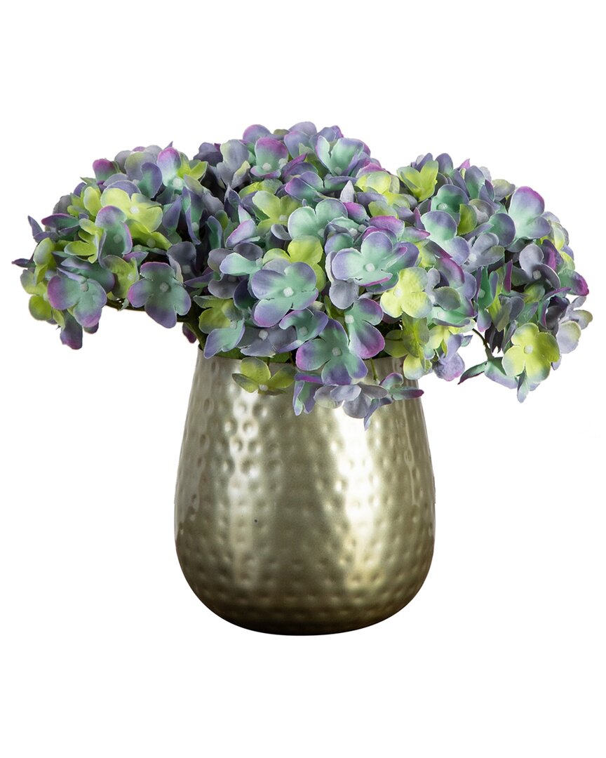 Nearly Natural 11in. Artificial Hydrangea Arrangement In Gold Met