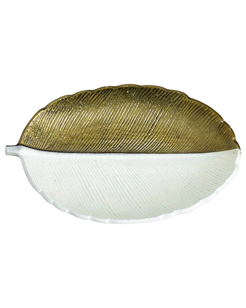 Nearly Natural 14in. Gold And White Leaf Decorative Accent Tray