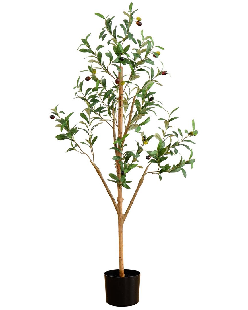 Nearly Natural 4ft Artificial Olive Tree With Natural Trunk In Green