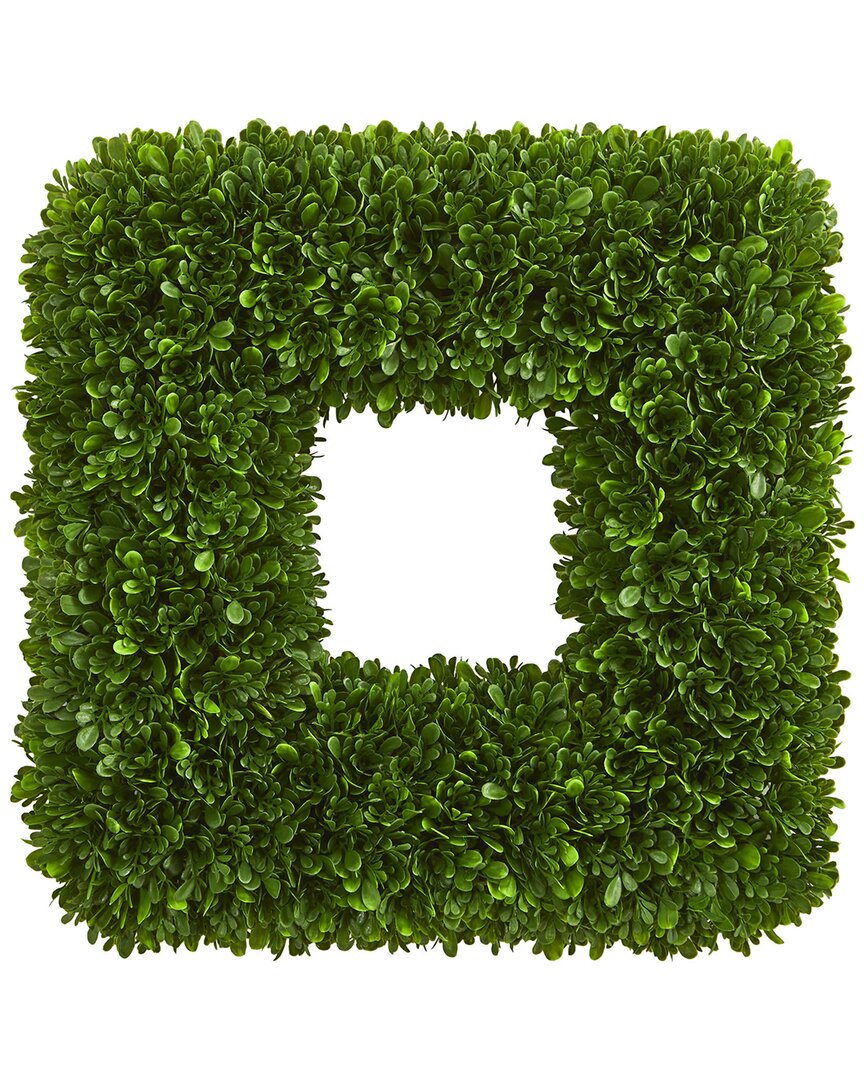 Nearly Natural 17in Tea Leaf Square Wreath Uv Resistant (indoor/outdoor) In Green