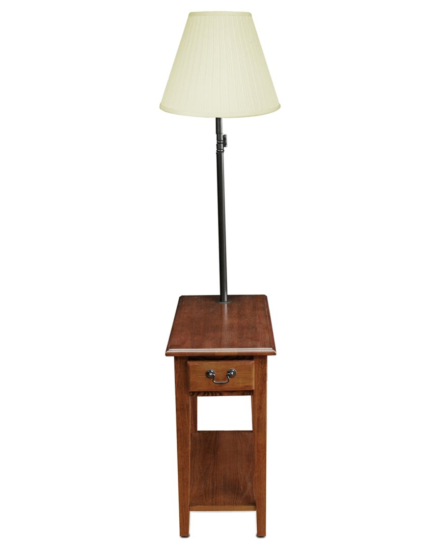 Leick Home Haven Ridge Solid Wood Side Table With Built-in Swing Arm Lamp & Drawer In Brown