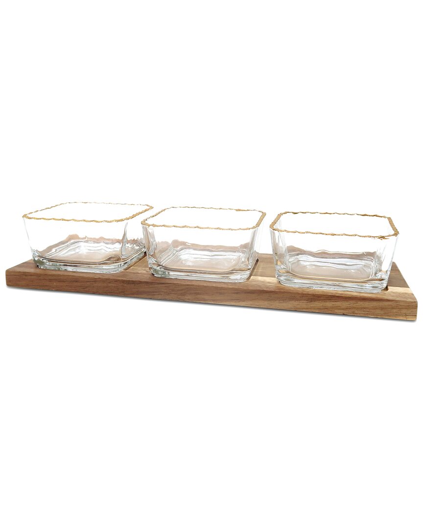 Alice Pazkus 3 Bowl Relish Dish On Wooden Base In Brown