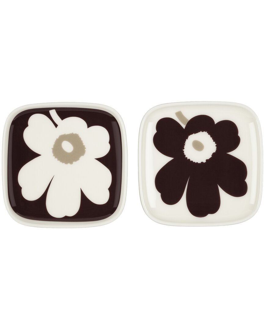 Marimekko Set Of 2 Unikko Plates In Black