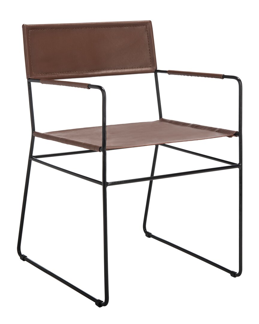 Shop Safavieh Set Of 2 Alyx Leather Dining Chairs In Cognac