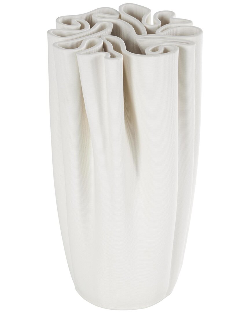 Peyton Lane Abstract Ceramic Ribbed Dimensional Folded Decorative Vase In White