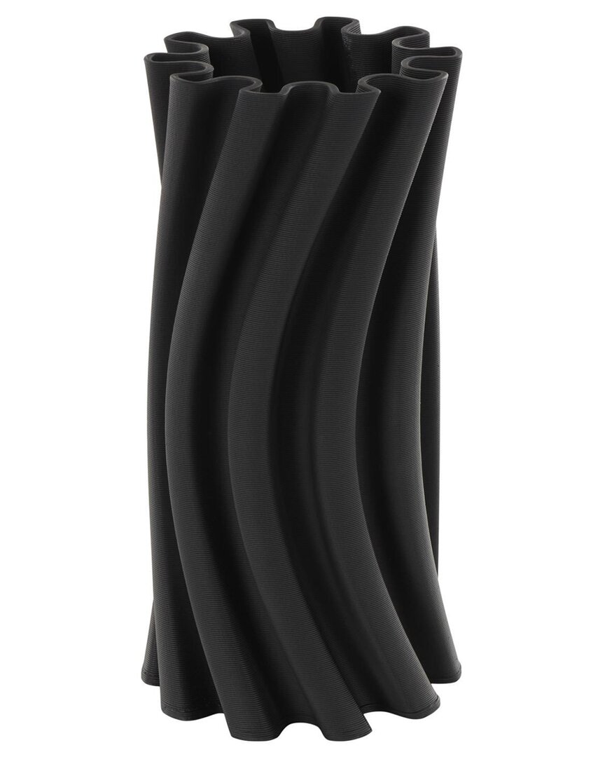Peyton Lane Abstract Ceramic Curvy Ribbed Decorative Vase In Black