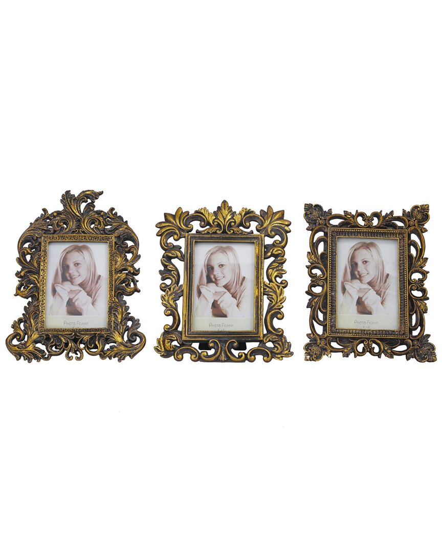 PEYTON LANE PEYTON LANE SET OF 3 SCROLL POLYSTONE HANDMADE INTRICATE CARVED 1-SLOT PHOTO  FRAME 