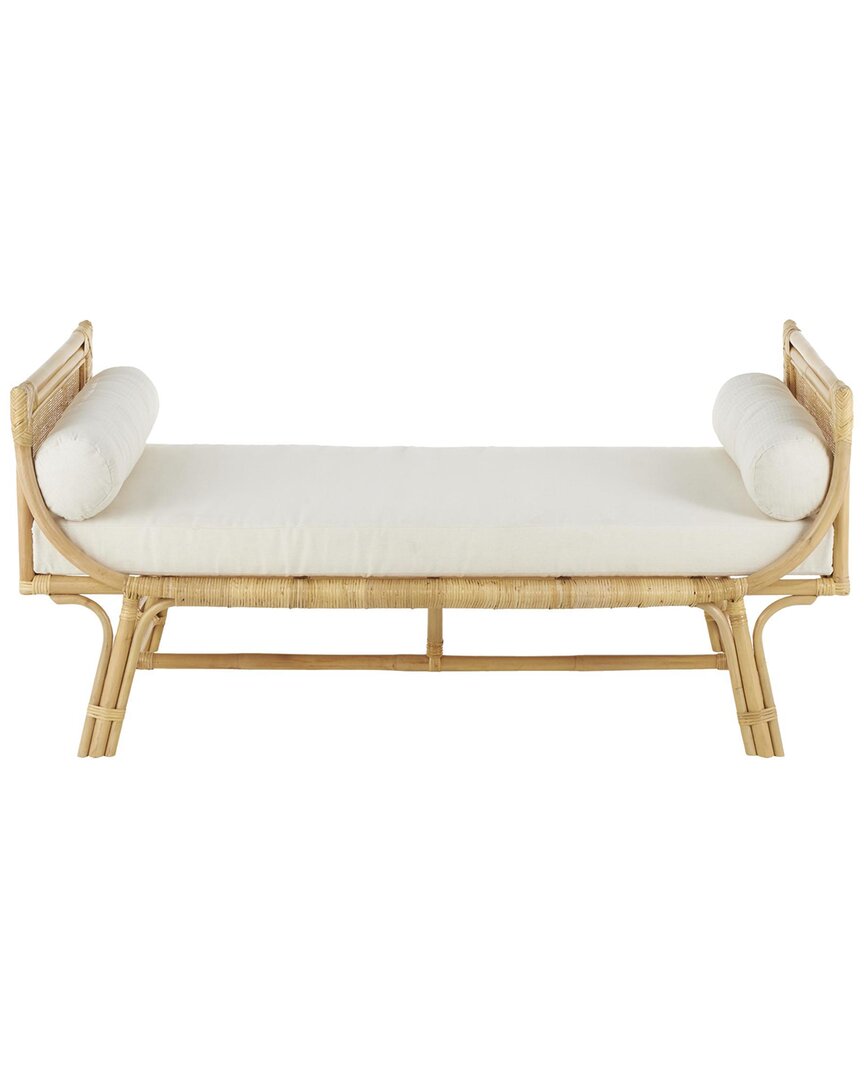 Peyton Lane Rattan Wrapped Home Bench With Fabric Seat And Side Cushions In Brown
